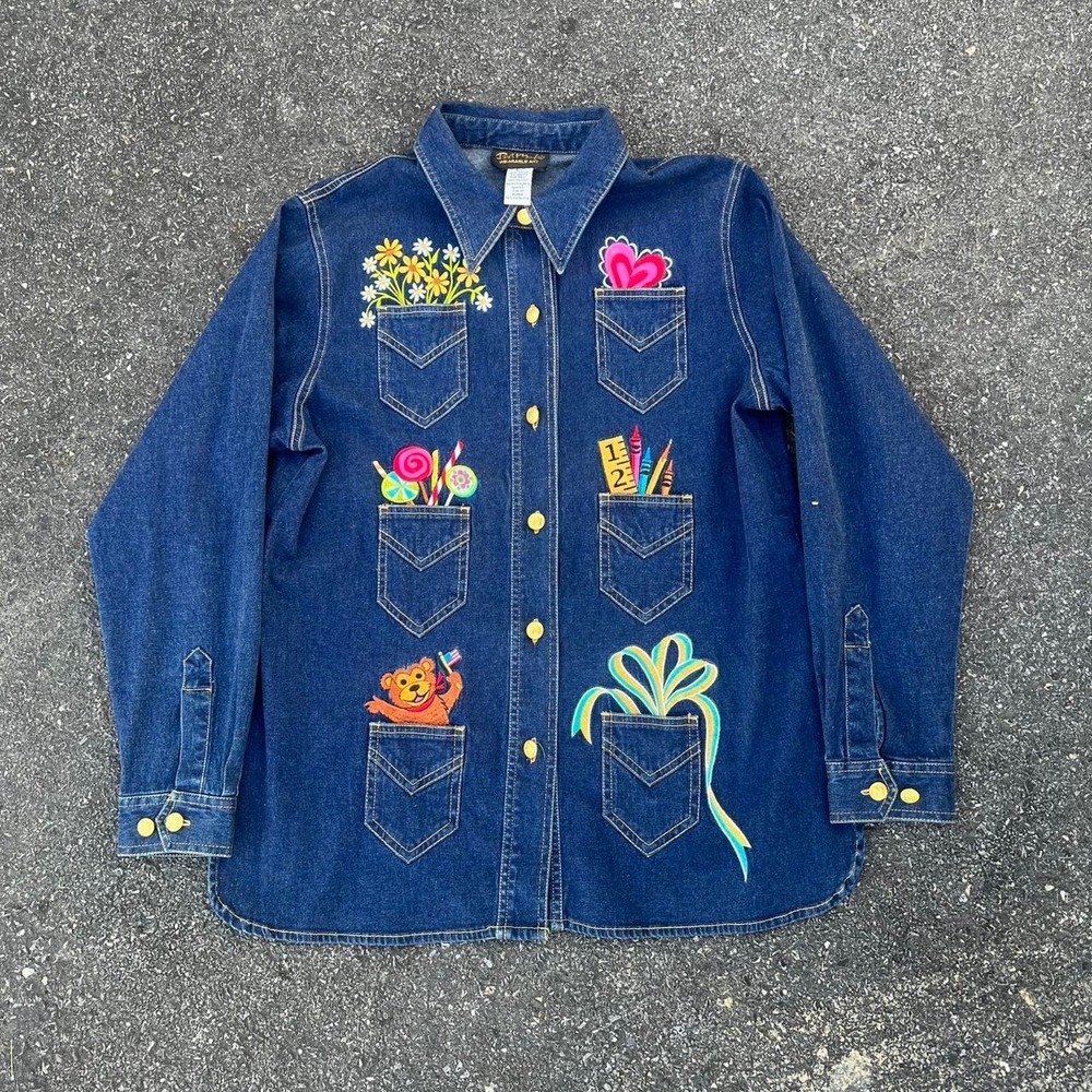 1990s Embroidered Bob Mackie Jean Jacket size M